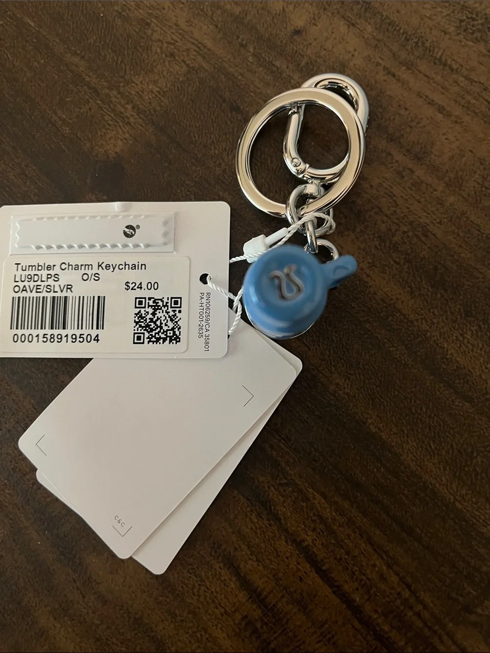 Lululemon Blue Tumbler Charm Keychain with Silver Hardware